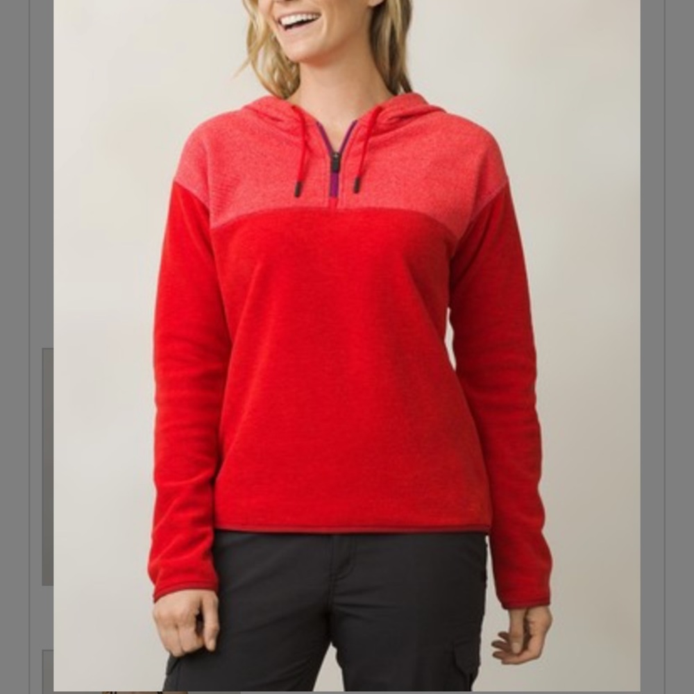 prAna fiery red Liora fleece hoodie